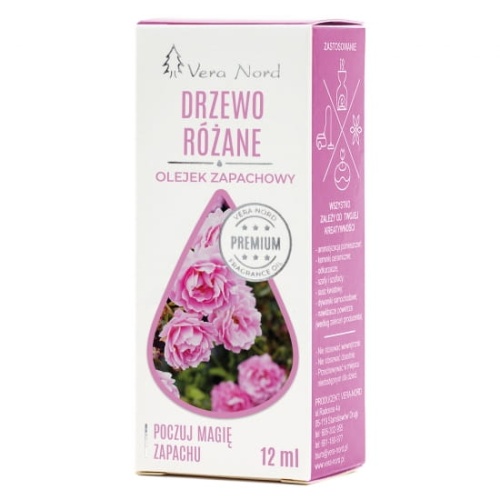 Vera Nord olejek zapachowy Drzewo Różane 10 ml.  Ładny, intensywny zapach. Głównym zastosowaniem Naszego olejku jest aromatyzacja pomieszczeń, kominki ceramiczne, nawilżacze powietrza, dyfuzory ultrasoniczne, odkurzacze wodne, produkcja kosmetyków.