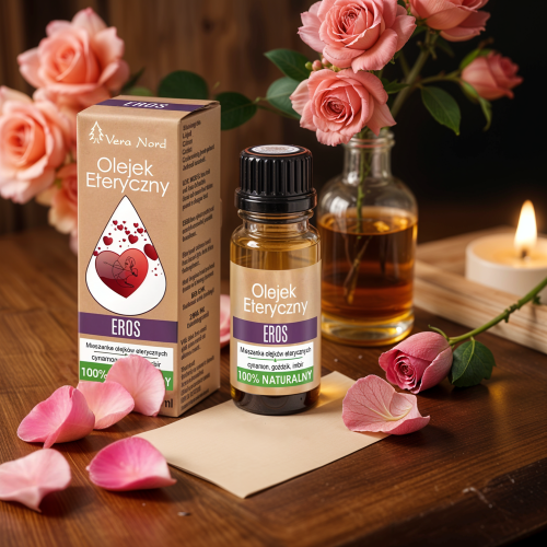 Vera Nord olejek eteryczny Eros 10 ml. 100% naturalny i organiczny. Olejek spełnia funkcję naturalnego afrodyzjaku.